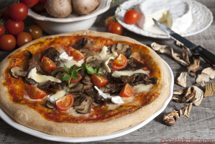 Pizza in teglia con funghi e Camembert Con porcini, champignon e Camembert, gustosissima pizza